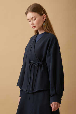 Pleated Panel Detail Skirt Set Navy Blue - 7