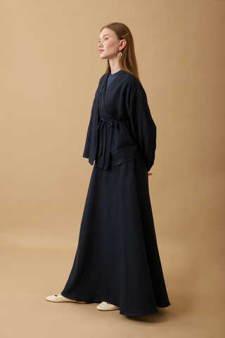 Pleated Panel Detail Skirt Set Navy Blue - 8