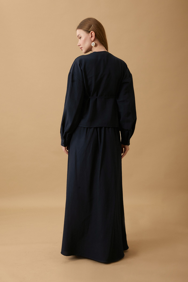 Pleated Panel Detail Skirt Set Navy Blue - 13