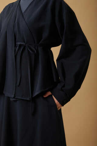 Pleated Panel Detail Skirt Set Navy Blue - 9