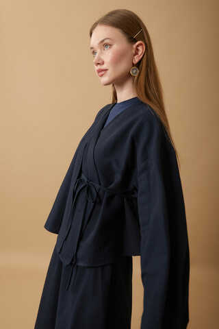 Pleated Panel Detail Skirt Set Navy Blue - 12