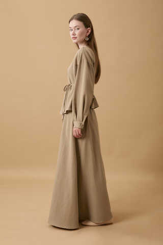 Pleated Panel Detail Skirt Set Taupe - 11