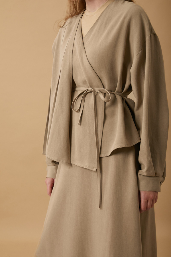Pleated Panel Detail Skirt Set Taupe - 13