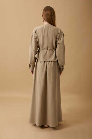 Pleated Panel Detail Skirt Set Taupe - 17