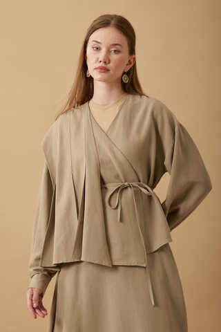 Pleated Panel Detail Skirt Set Taupe - 10