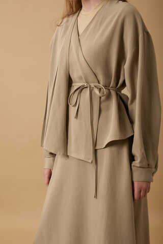 Pleated Panel Detail Skirt Set Taupe - 13