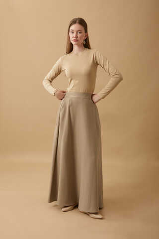 Pleated Panel Detail Skirt Set Taupe - 16