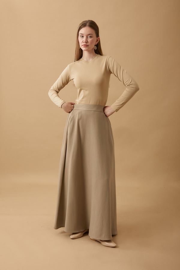 Pleated Panel Detail Skirt Set Taupe - 16