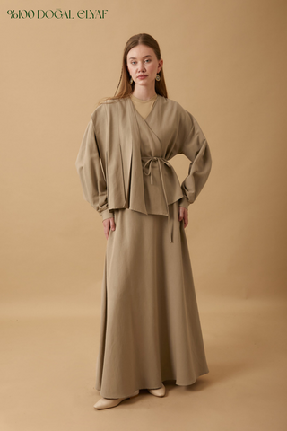 Pleated Panel Detail Skirt Set Taupe - 8