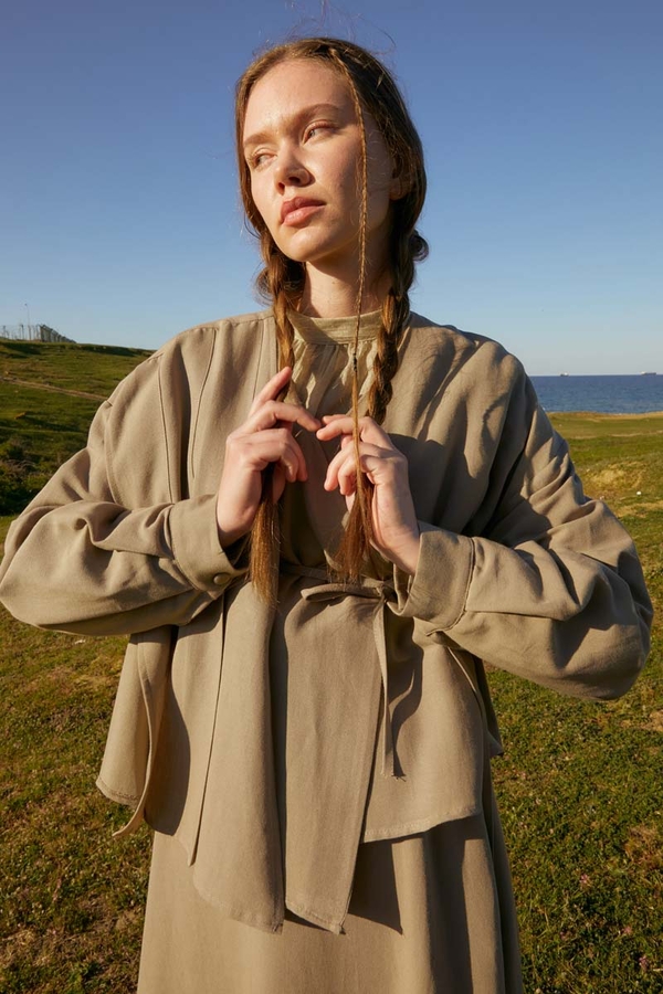 Pleated Panel Detail Skirt Set Taupe - 5