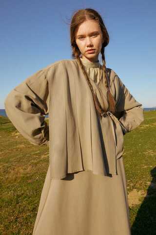 Pleated Panel Detail Skirt Set Taupe - 3