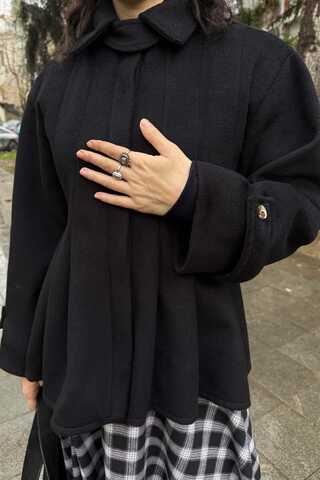Pleated Short Coat Black - 3