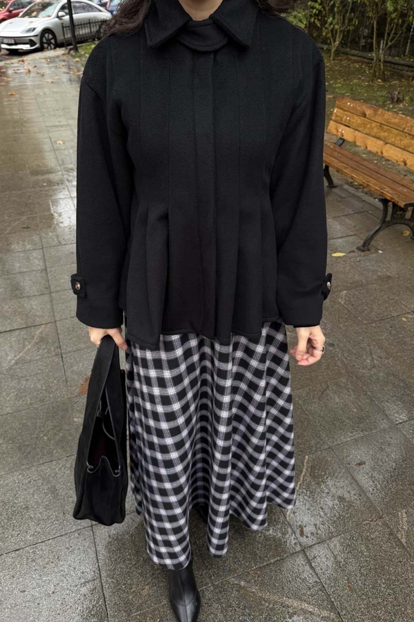 Pleated Short Coat Black - 4