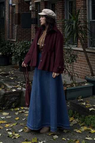 Pleated Short Coat Burgundy - 4