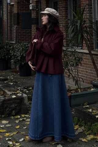 Pleated Short Coat Burgundy - 10