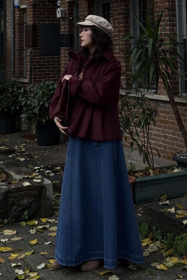 Pleated Short Coat Burgundy - 10