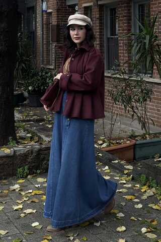 Pleated Short Coat Burgundy - 11