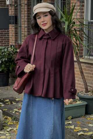 Pleated Short Coat Burgundy - 6