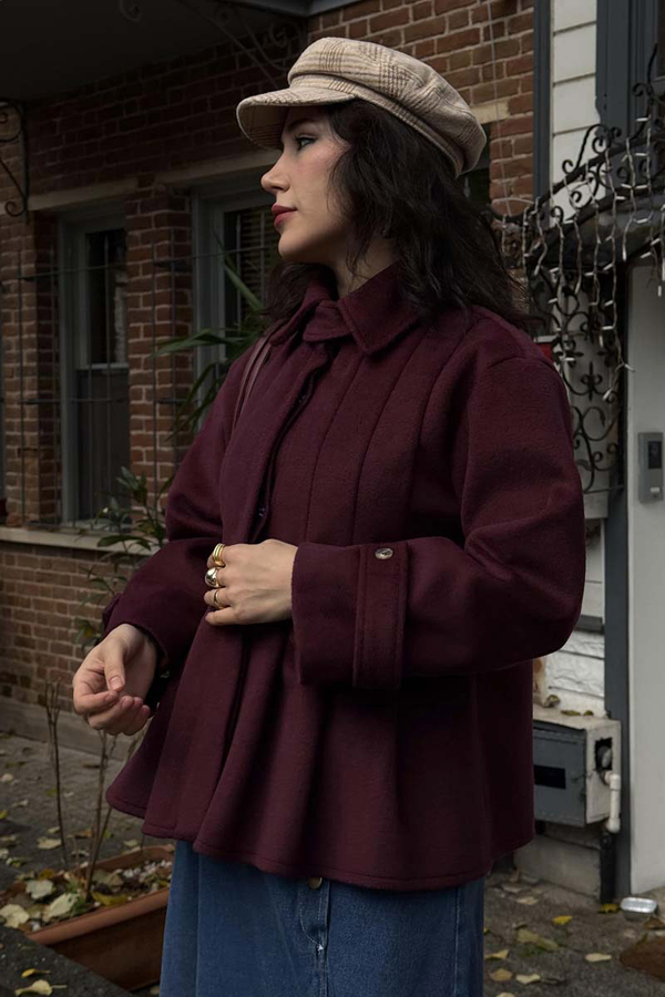 Pleated Short Coat Burgundy - 8
