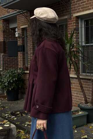Pleated Short Coat Burgundy - 5