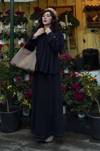 Pleated Short Coat Navy - 5