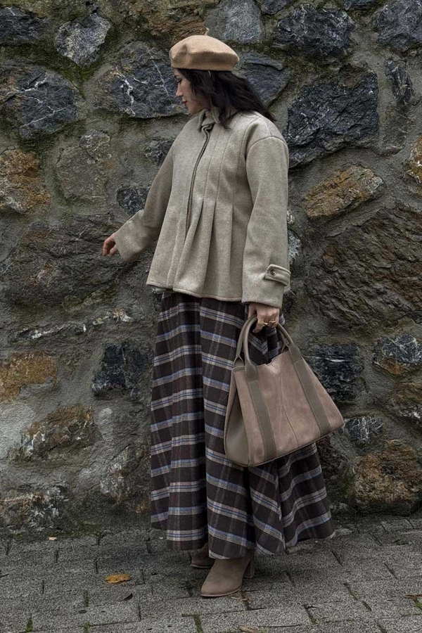 Pleated Short Coat Stone - 9