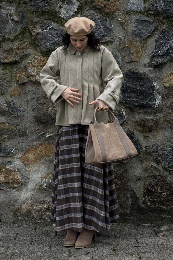 Pleated Short Coat Stone - 10