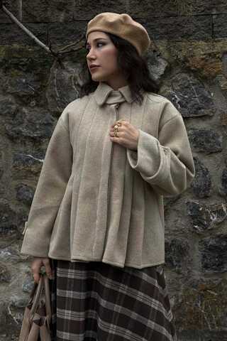 Pleated Short Coat Stone - 3