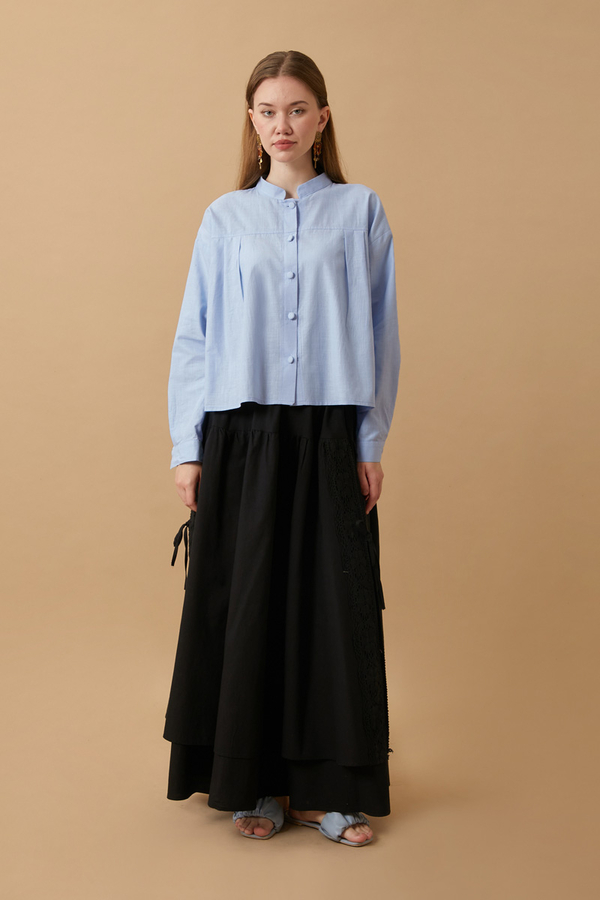 Pleated Short Shirt Baby Blue - 1
