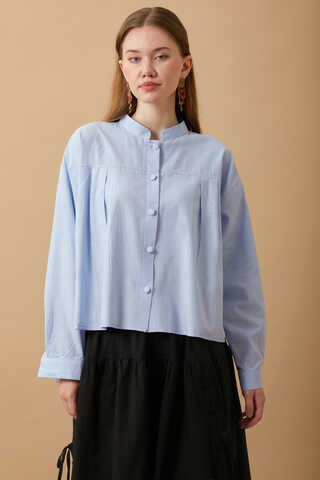 Pleated Short Shirt Baby Blue - 2