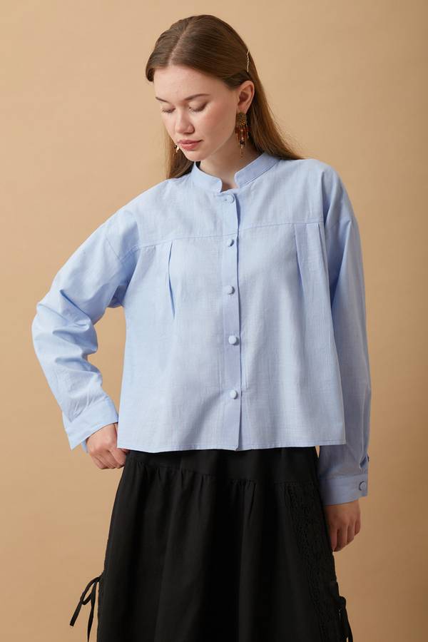 Pleated Short Shirt Baby Blue - 3