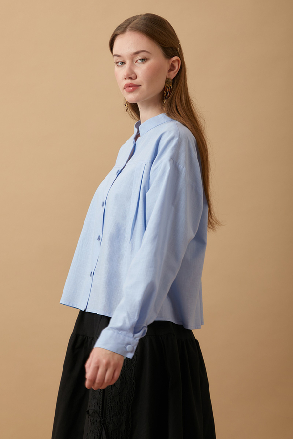 Pleated Short Shirt Baby Blue - 4
