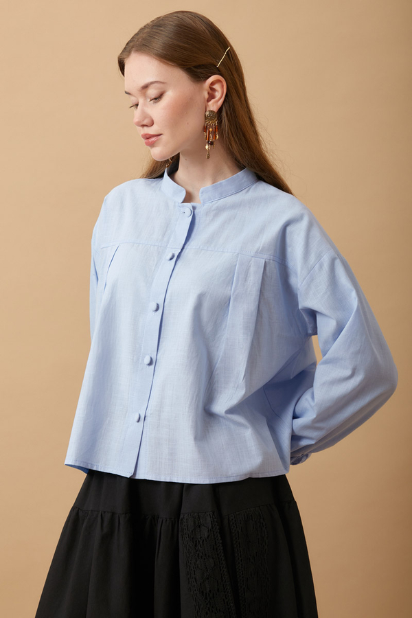 Pleated Short Shirt Baby Blue - 5
