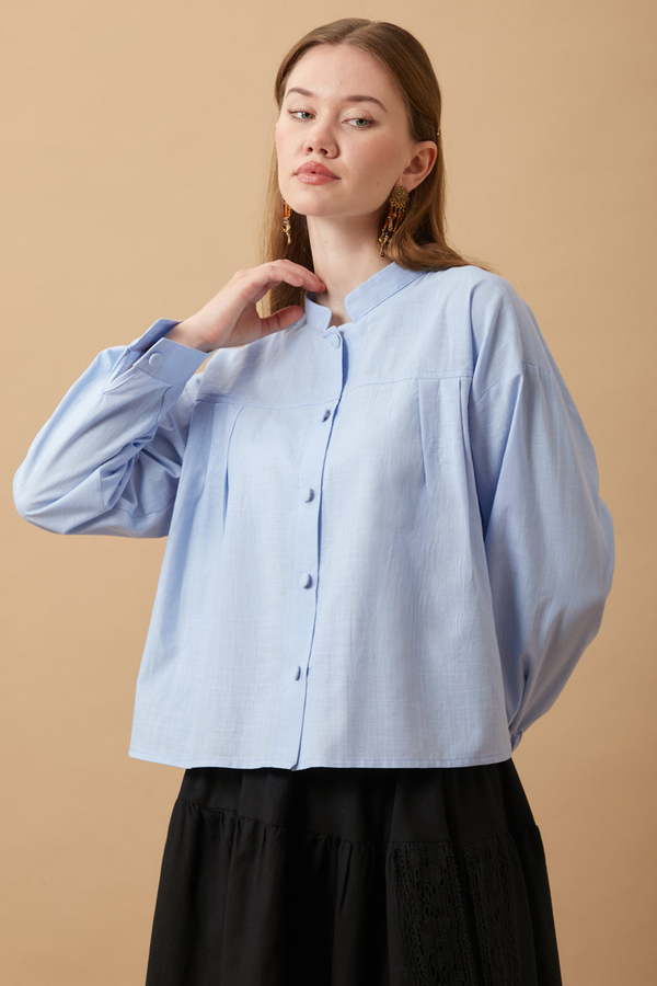 Pleated Short Shirt Baby Blue - 6