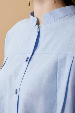 Pleated Short Shirt Baby Blue - 8