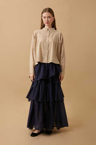 Pleated Short Shirt Beige - 1