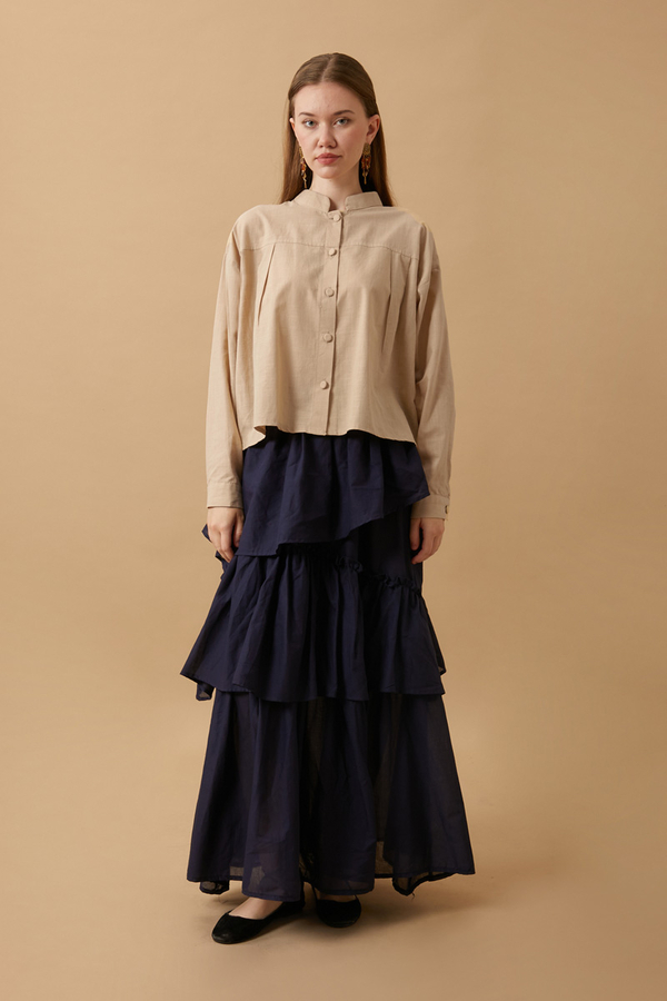 Pleated Short Shirt Beige - 1