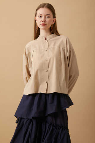 Pleated Short Shirt Beige - 2