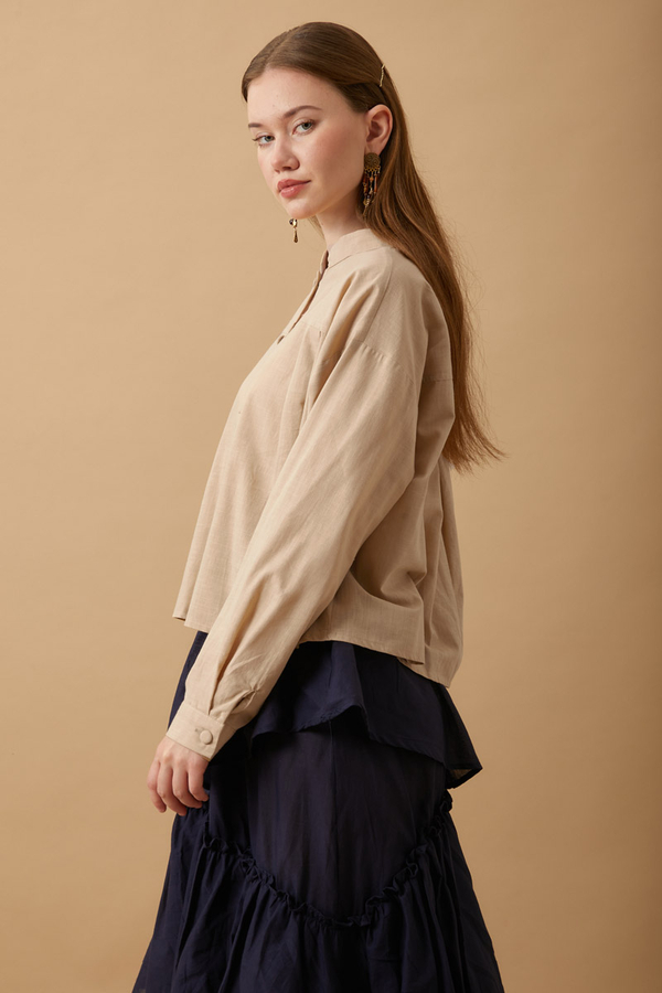 Pleated Short Shirt Beige - 3
