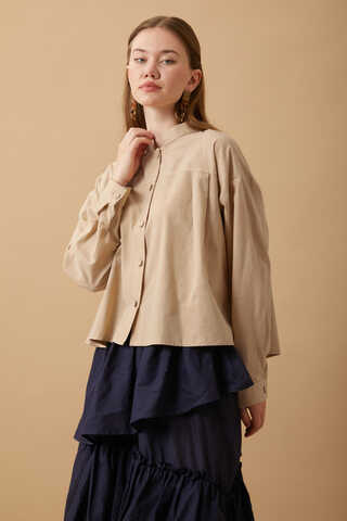 Pleated Short Shirt Beige - 5