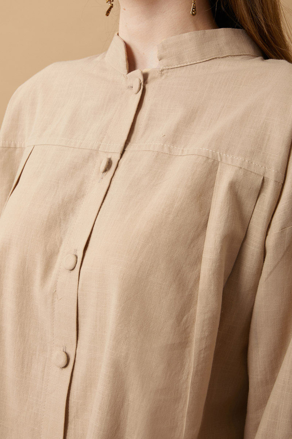 Pleated Short Shirt Beige - 8
