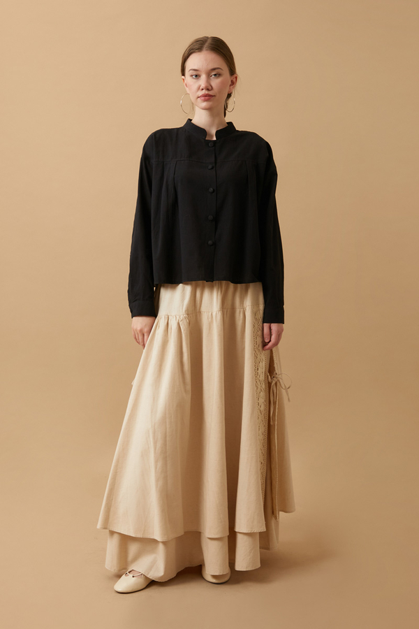 Pleated Short Shirt Black - 1