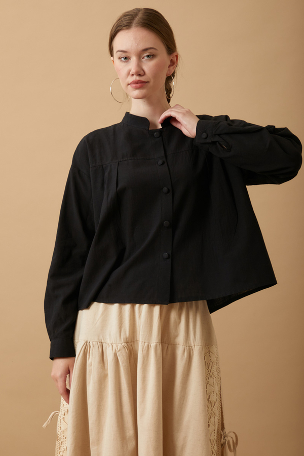 Pleated Short Shirt Black - 3