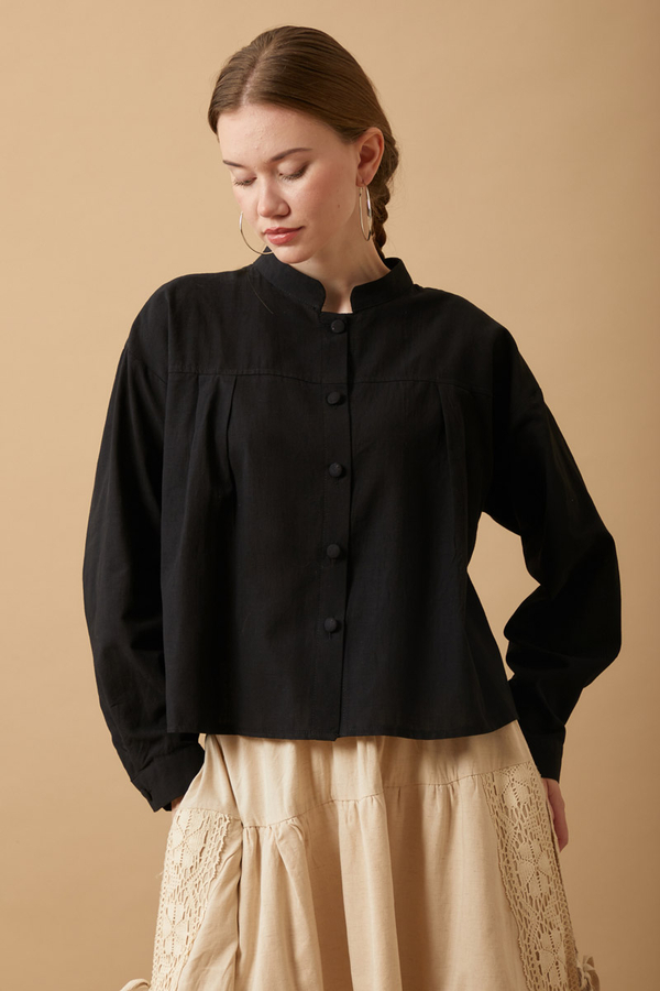 Pleated Short Shirt Black - 4