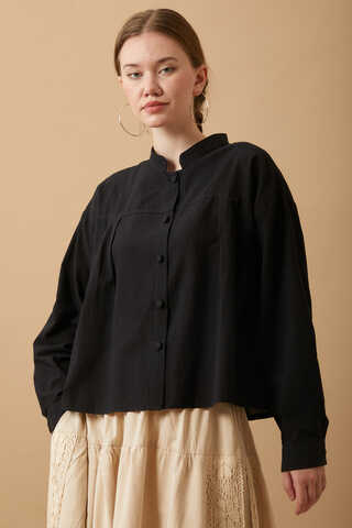 Pleated Short Shirt Black - 5