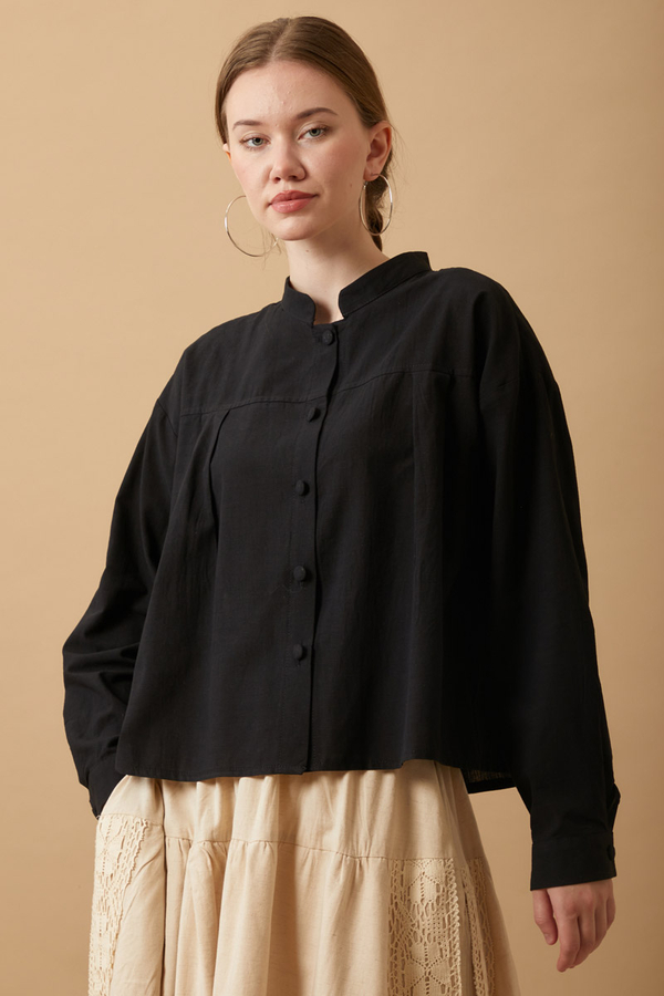 Pleated Short Shirt Black - 5