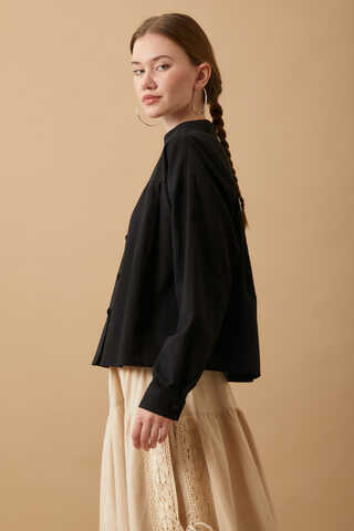 Pleated Short Shirt Black - 6