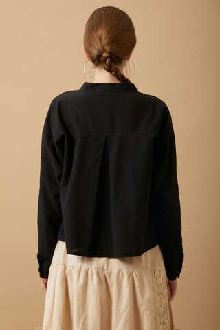Pleated Short Shirt Black - 7