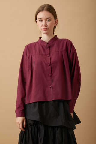 Pleated Short Shirt Burgundy - 2