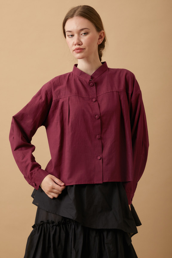 Pleated Short Shirt Burgundy - 3